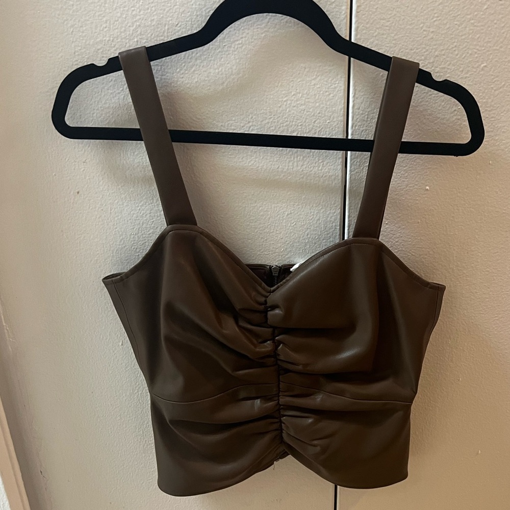 Faux Leather Scrunch Tank Top